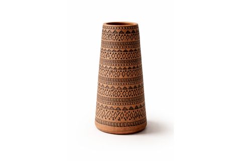 SİYAH EL YAPIMI TERRACOTTA VAZO KABARTMALI BOHO DEKOR