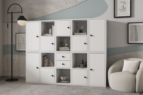 LEKSA MODÜLER KAPAKLI ÇEKMECELİ RAFLI KİTAPLIK 160 CM BEYAZ KTP-1146-Ç