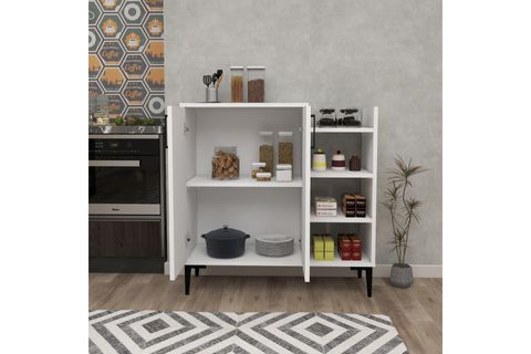 ARNETTİ LESKAR 2 KAPAKLI 6 RAFLI ÇOK AMAÇLI MUTFAK DOLABI, BEYAZ - LESKAR