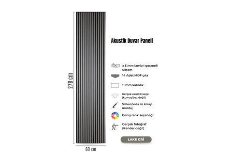 AKUSTİK MDF DUVAR PANELİ, LAKE GRİ, 60X278 CM