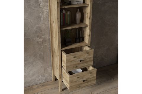 VENEZİA AHŞAP AYAKLI KİTAPLIK, 4 RAF 2 ÇEKMECELİ