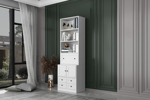 BKCONCEPT DÜŞER KAPAKLI ÇEKMECELİ RAFLI KİTAPLIK, 65 CM, BEYAZ, KTP-1279