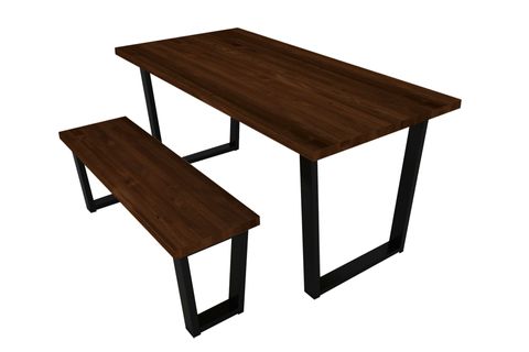 WOODESK EYLÜL MASİF BANKLI YEMEK MASASI TAKIMI, CEVİZ RENK, 140X70, CPT7546-140