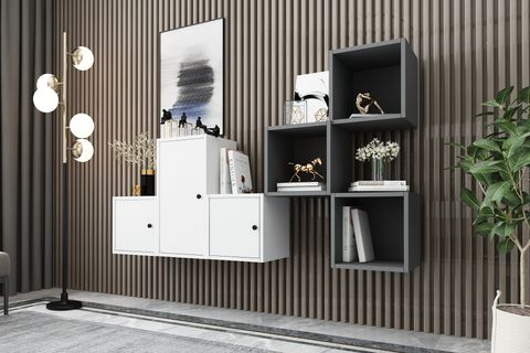 RAFLI DOLAPLI DUVAR RAFI, ANTRASİT BEYAZ, 200 CM, DVR-1125-Ç