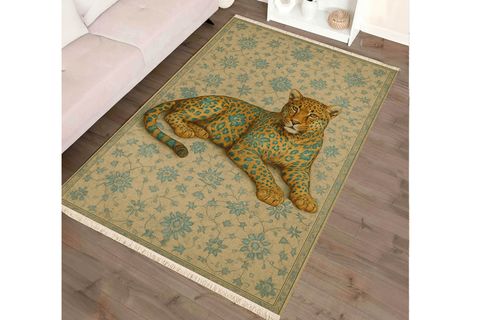 LEOPAR FİGÜRLÜ DEKORATİF HALI, BEJ DESENLİ HALI, DOKUMA TABAN HALI, 331 YNG, 60X120 CM