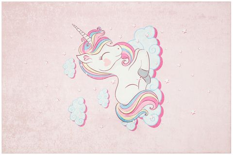 FRENDA HOME UNICORN ÇOCUK HALISI, DERİ TABAN, PEMBE, 80X150