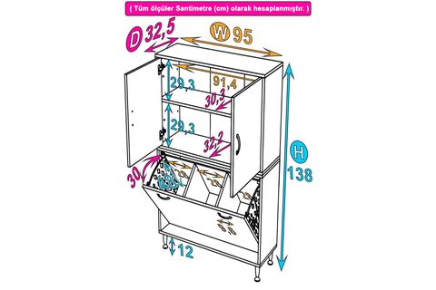 İLKİM ALT MODÜL SEPET ÜST MODÜL KAPAKLI BANYO DOLABI, 95 CM