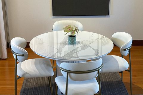 ALBA PORSELEN MUTFAK MASA TAKIMI, METAL NOVA SANDALYELİ, 100X100