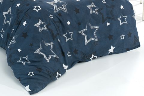 EVLEN HOME YILDIZ DESEN TEK KİŞİLİK NEVRESİM TAKIMI, LACİVERT, 160X220 CM