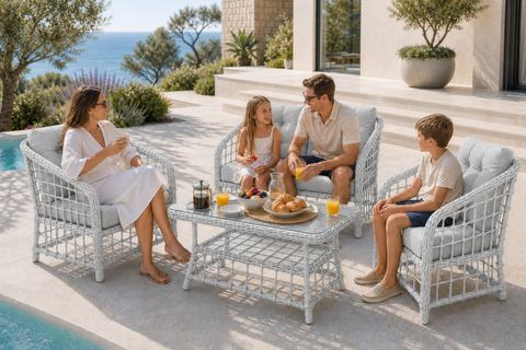 ATAKUM 4 KİŞİLİK MİNDERLİ RATTAN BAHÇE BALKON OTURMA GRUBU, GRİ