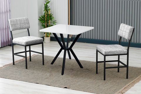 NOVA MUTFAK MASA TAKIMI, 2 SANDALYE, SİYAH, 70X70 CM, GRİ