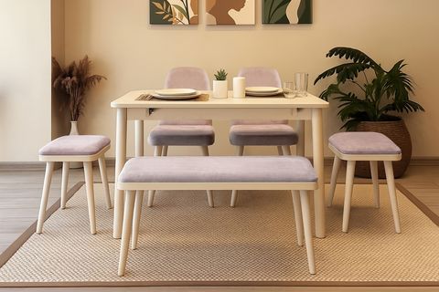 VİNA MİNİ AÇILIR MUTFAK MASA TAKIMI, SEDEF KREM SOHO GRİ