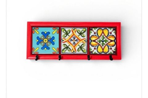 PERLA EL YAPIMI MASİF AHŞAP ASKILIK, KIRMIZI