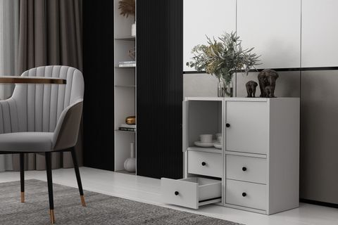 CONSOLA IKİ KAPAKLI DÖRT ÇEKMECELİ BEYAZ KONSOL ÇITASIZ KNS-1148-Ç