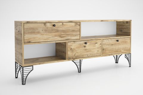 WOOD'N LOVE KATRE TV ÜNİTESİ, METAL AYAK, ATLANTİK ÇAM SİYAH, 150 CM