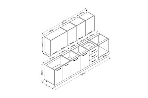 MİNAR  ELA 300 CM MUTFAK DOLABI BEYAZ ANTRASİT 300-A4