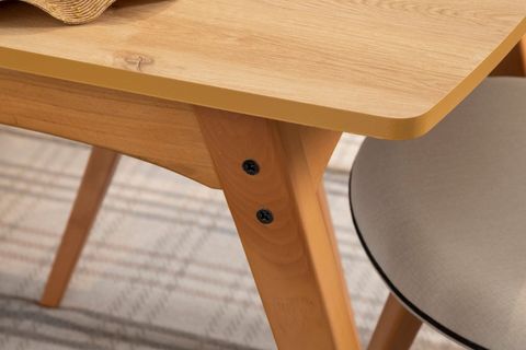 TOUCH BENCHLİ İSKANDİNAV MASA TAKIMI, MEŞE KREM, 4 SANDALYE 1 BENCH, 160X80