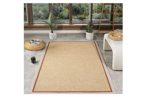 ÇİFT BORDÜRLÜ HASIR DOKULU SİSAL SALON MAKİNE HALISI, BEJ, 120X400, 663, TERRA BEJ