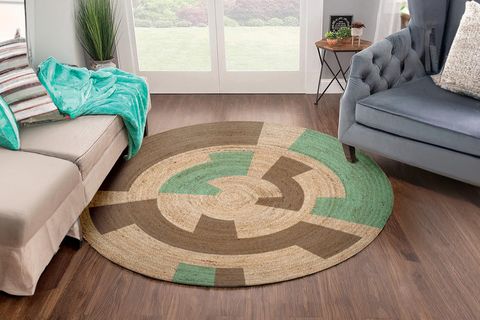 KARNAVAL GEOMETRİK ÇARK DESENLİ NATURAL MODERN BASKILI JÜT ÖRME HALI, BEJ, 80X80