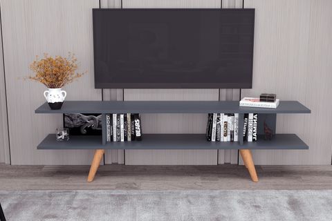 EKO ANTRASİT AHŞAP AYAKLI TV SEHPASI, 120 CM