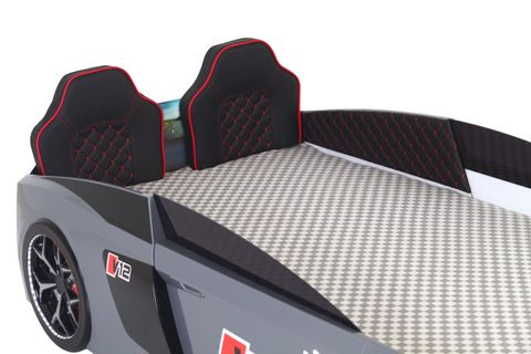 AUDİ FULL LEDLİ KUMANDALI VE MÜZİKLİ ARABALI YATAK, GRİ