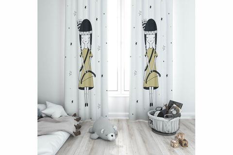 ELSE KIZIL DERİLİ PRENSES KIZ İSKANDİNAV DESENLİ ÇOCUK ODASI FON PERDE TEK KANAT