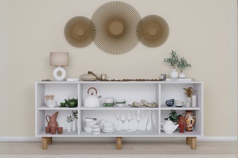 BOHEM SERİSİ NATURA PVC HASIR DESEN KONSOL, MAT BEYAZ, 4 KAPAKLI