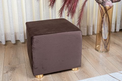PREMIUM KADİFE PUF, KAHVE, GOLD AYAK