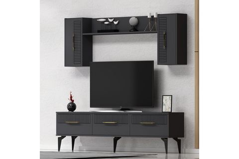 ALVİN TV ÜNİTESİ, 5 KAPAKLI RAFLI, ANTRASİT ALTIN