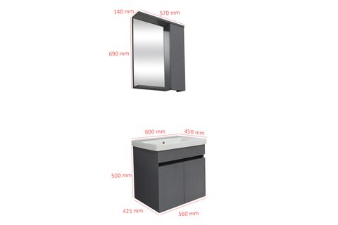 KAREN BANYO ARYA BANYO DOLABI SETİ, 60 CM, MAT ANTRASİT