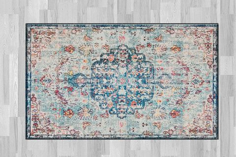 ELSE MAVİ TURUNCU ESKİTME OTANTİK DESENLİ KAYMAZ TABAN HALI 75X300