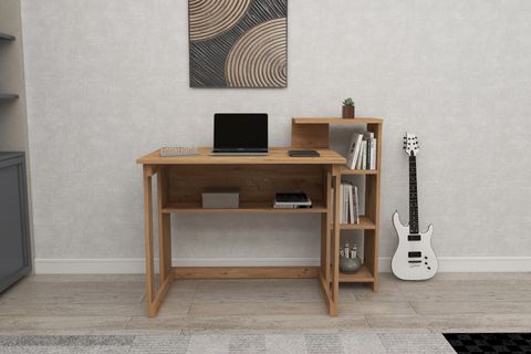 SAYE KİTAPLIKLI ÇALIŞMA MASASI, ATLANTİK ÇAM, 5 RAFLI