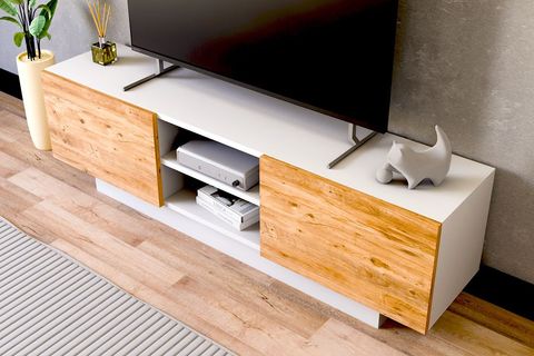 DORA ÇİFT KAPAKLI TELEVİZYON SEHPASI, BEYAZ ÇAM KAPAK 140