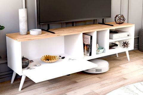 BUKA GENİŞ TEK KAPAKLI TV SEHPASI, BEYAZ, 140 CM