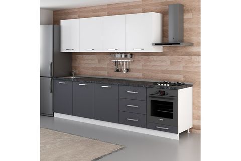 MİNAR  ELA 300 CM MUTFAK DOLABI BEYAZ ANTRASİT 300-A10