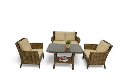 LENTA RATTAN İKİLİ BAHÇE MOBİLYASI, KAHVERENGİ