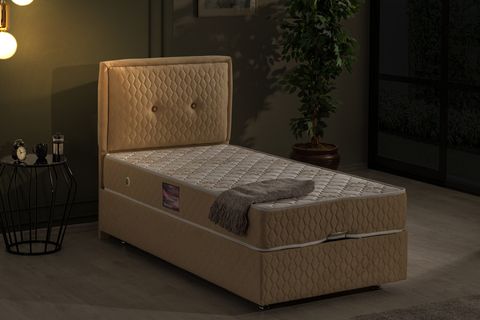 VECTRA BAZA BAŞLIK VE DELÜX YATAK SETİ, BEJ, 100X200