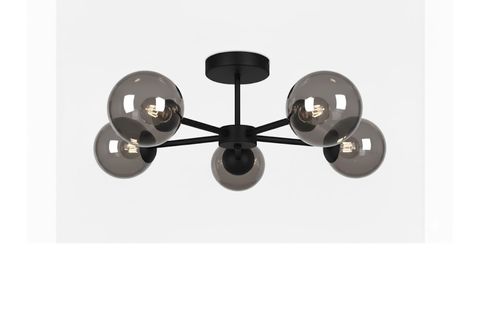 GÜLŞEN PLAFONYER SİYAH AVİZE, BEŞLİ BEYAZ CAMLI