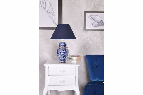 QDEC BLEU BLANC ŞAH VAZO ABAJUR, TARAMALI GÜL, K.MAVİ