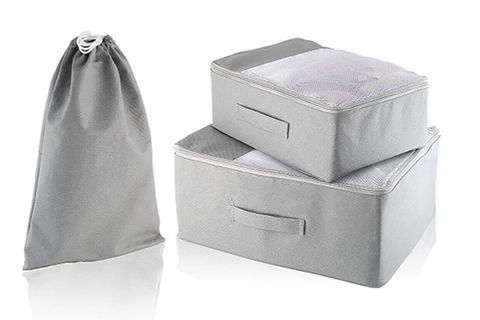 NETTRENDS ÜÇLÜ VALİZ DÜZENLEYİCİ, GRİ ÇİZGİLİ