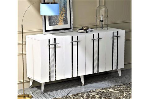 ASSEL LAZER ÇİZGİLİ PLEKSİ DESENLİ KONSOL,  BEYAZ GÜMÜŞ