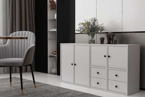 CONSOLA DÖRT KAPAKLI RAFLI BEYAZ KONSOL ÇITASIZ KNS-1183-Ç