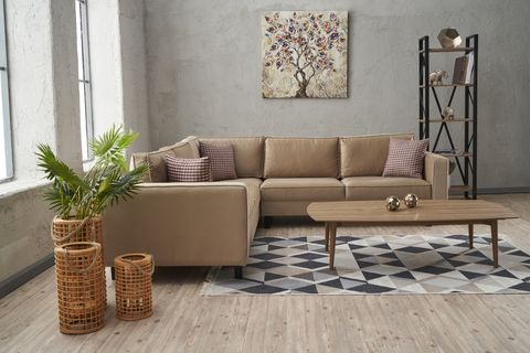 KALE SERİSİ KADİFE KÖŞE KOLTUK, KREM