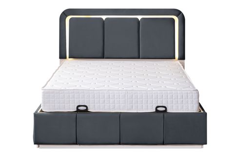 DEMONTE NOX LEDLİ ÇİFT KİŞİLİK BAZA BAŞLIK MAXİ YATAK SETİ, ANTRASİT, 160X200