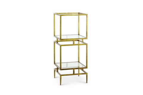 OLOPE METAL CAMLI KİTAPLIK, 2 RAFLI, GOLD