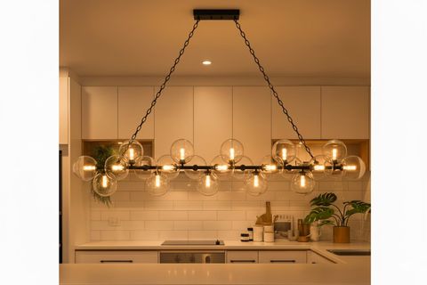 ÇUBUK ŞEFFAF CAMLI SIRALI AVİZE, 180 CM