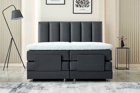 NERA KUMANDALI BAZA BAŞLIK YATAK SETİ, ANTRASİT, 200X200