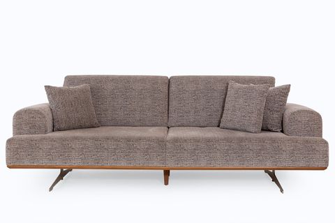 Kapitonesiz Üçlü Koltuk, Kahverengi, Metal Ayak