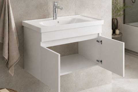 LODE KALE BEYAZ 80 CM SERAMİK LAVABOLU ALT BANYO DOLABI