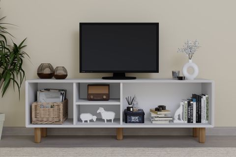 BOHEM SERİSİ NATURA PVC HASIR DESEN TV ÜNİTESİ, NATURA MAT BEYAZ